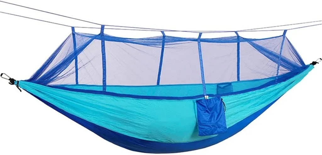 1-2 Person Portable Outdoor Camping Hammock with Mosquito Net High Strength Parachute Fabric Hanging Bed Sleeping Swing (Color : Gray) (Blue)