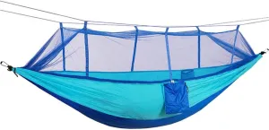 1-2 Person Portable Outdoor Camping Hammock with Mosquito Net High Strength Parachute Fabric Hanging Bed Sleeping Swing (Color : Gray) (Blue)