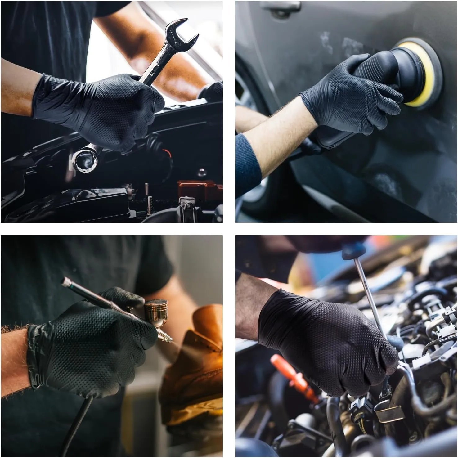 10 Mil Nitrile Disposable Gloves Heavy Duty Mechanic Gloves Raised Diamond Texture Thick (Black of 100, Large)