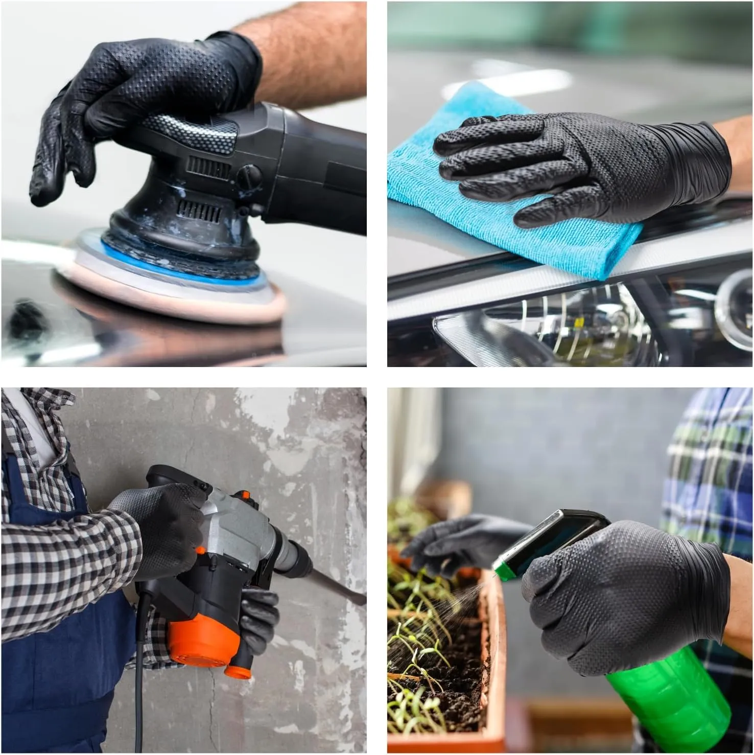 10 Mil Nitrile Disposable Gloves Heavy Duty Mechanic Gloves Raised Diamond Texture Thick (Black of 100, Large)