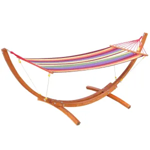 10' Outdoor Swing Hammock, Hammock with Wood Stand Rainbow Bed, Heavy Duty Roman Arc Hammock, Multi Color