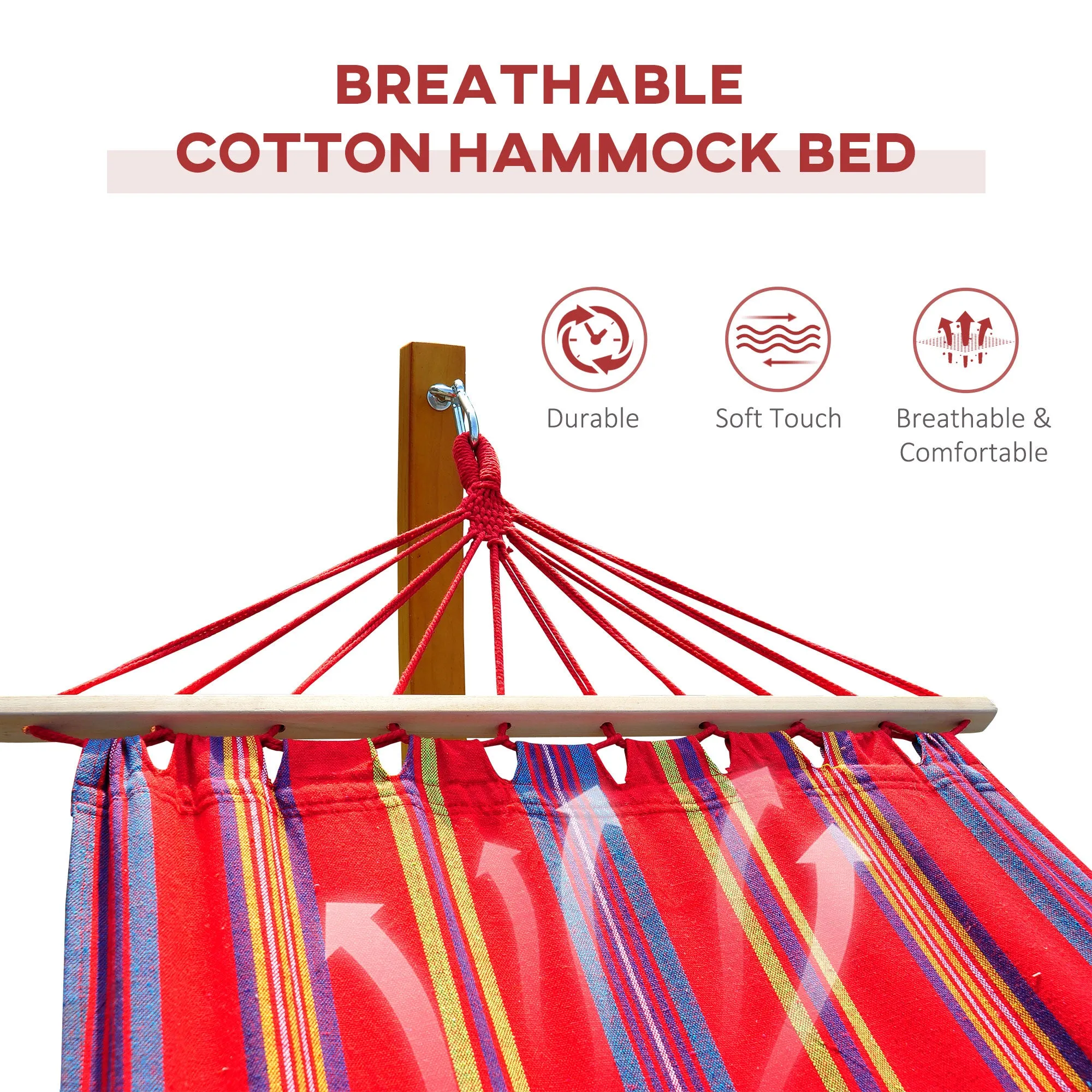 10' Outdoor Swing Hammock, Hammock with Wood Stand Rainbow Bed, Heavy Duty Roman Arc Hammock, Multi Color