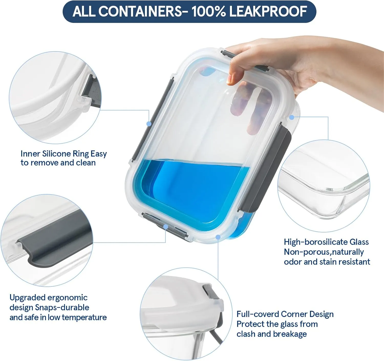 [10-Pack Glass Meal Prep Containers with Lids, Food Storage Containers with Snap Locking Lids, Airtight Lunch Containers, Microwave, Oven, Freezer and Dishwasher