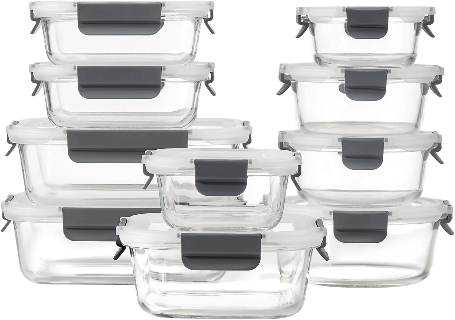 [10-Pack Glass Meal Prep Containers with Lids, Food Storage Containers with Snap Locking Lids, Airtight Lunch Containers, Microwave, Oven, Freezer and Dishwasher