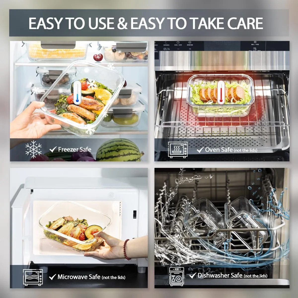 [10-Pack Glass Meal Prep Containers with Lids, Food Storage Containers with Snap Locking Lids, Airtight Lunch Containers, Microwave, Oven, Freezer and Dishwasher