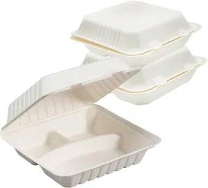 100% Compostable 3 Comp Take Out Food Containers 9x9. 25 Containers, Natural Disposable Bagasse, Eco-Friendly Biodegradable Made of Sugar Cane, Green (PW3comptbagasse-25ct)