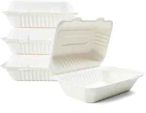 100% Compostable Clamshell Containers - Heavy Duty Disposable Takeout Container [1-Compartment, 9x6x3, 250-Pack] Made of Biodegradable Sugarcane Bagasse, Eco-Friendly To-Go Container