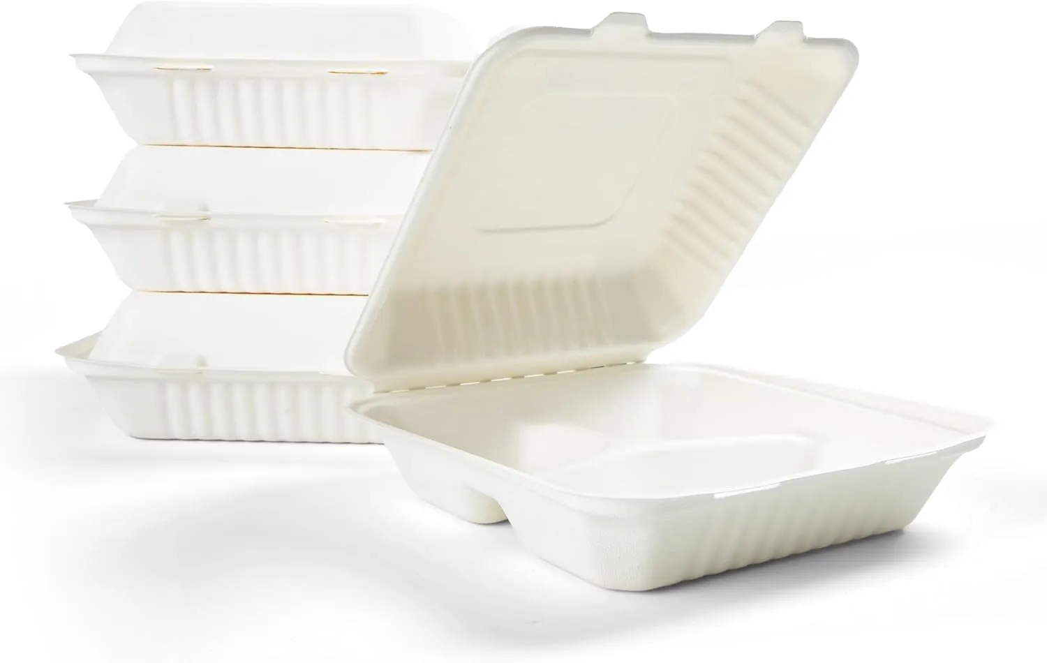 100% Compostable Clamshell Containers - Heavy Duty Disposable Takeout Container [3-Compartment, 9x9x3, 200-Pack] Made of Biodegradable Sugarcane Bagasse, Eco-Friendly To-Go Container