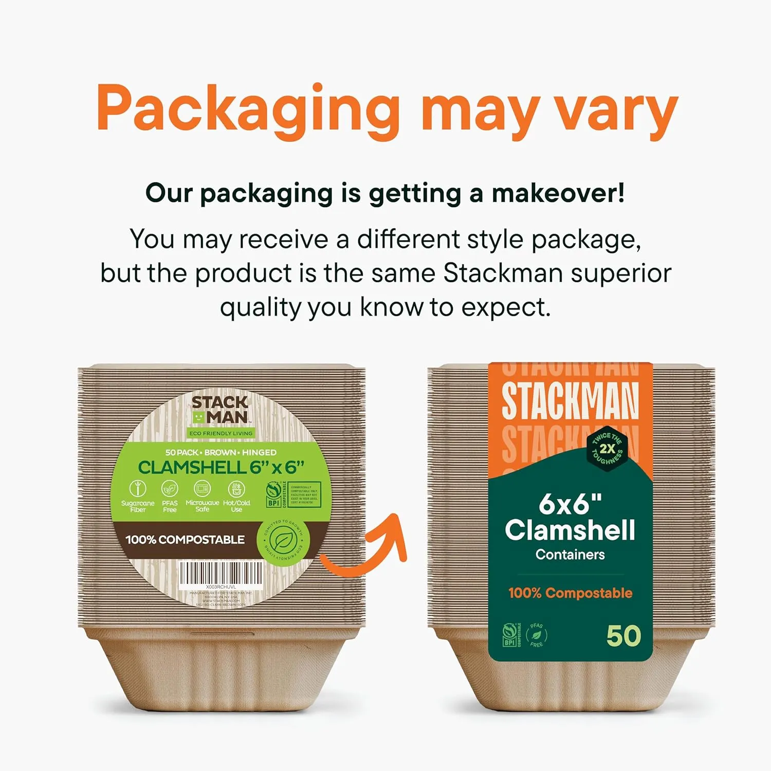 100% Compostable Clamshell Take Out Food Containers [6x6" 50-Pack] Heavy-Duty Quality to go Containers, Natural Disposable Bagasse, Eco-Friendly Biodegradable Made of Sugar Cane Fibers
