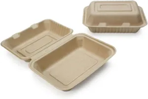 100% Compostable Disposable Food Containers with Lids [9”X6” 50 Pack] Eco-Friendly Take-Out TO-GO Containers, Heavy-Duty, Biodegradable, Unbleached by Earth's Natural Alternative