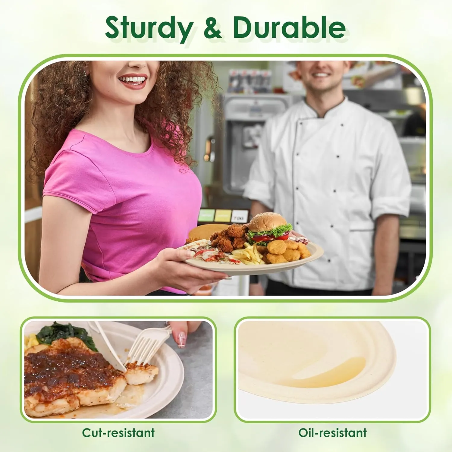 100% Compostable Oval Paper Plates, 12.5Inch 50Pack Disposable Heavy Duty Bagasse Platters Eco-Friendly Biodegradable Sugarcane Plates for BBQ, Party, Picnic - Natural Brown