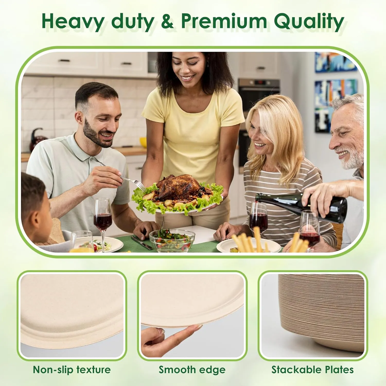 100% Compostable Oval Paper Plates, 12.5Inch 50Pack Disposable Heavy Duty Bagasse Platters Eco-Friendly Biodegradable Sugarcane Plates for BBQ, Party, Picnic - Natural Brown