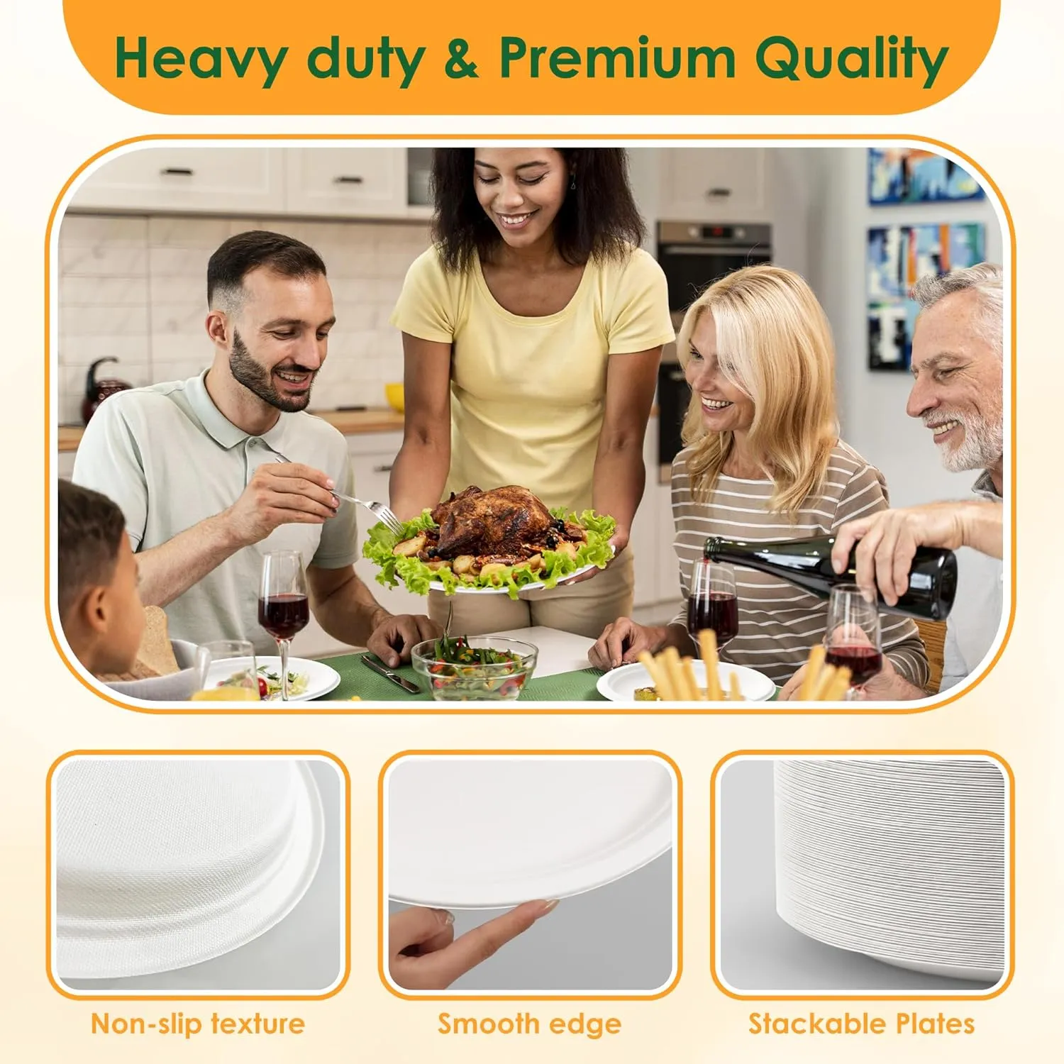 100% Compostable Oval Paper Plates, 12.5Inch 50Pack Disposable Heavy Duty Bagasse Platters Eco-Friendly Biodegradable Sugarcane Plates for BBQ, Party, Picnic - White