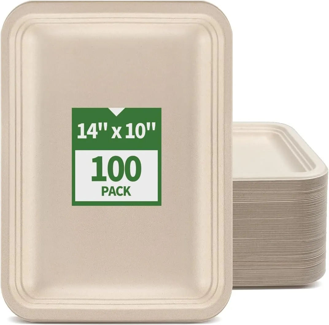 100 Pack 14 inch Extra Large Disposable Food Trays for Crawfish, Crab, Lobster, BBQ, Large Paper Plates 14 inch Disposable Serving Trays for Seafood Boil, Crab Boil Party Supplies
