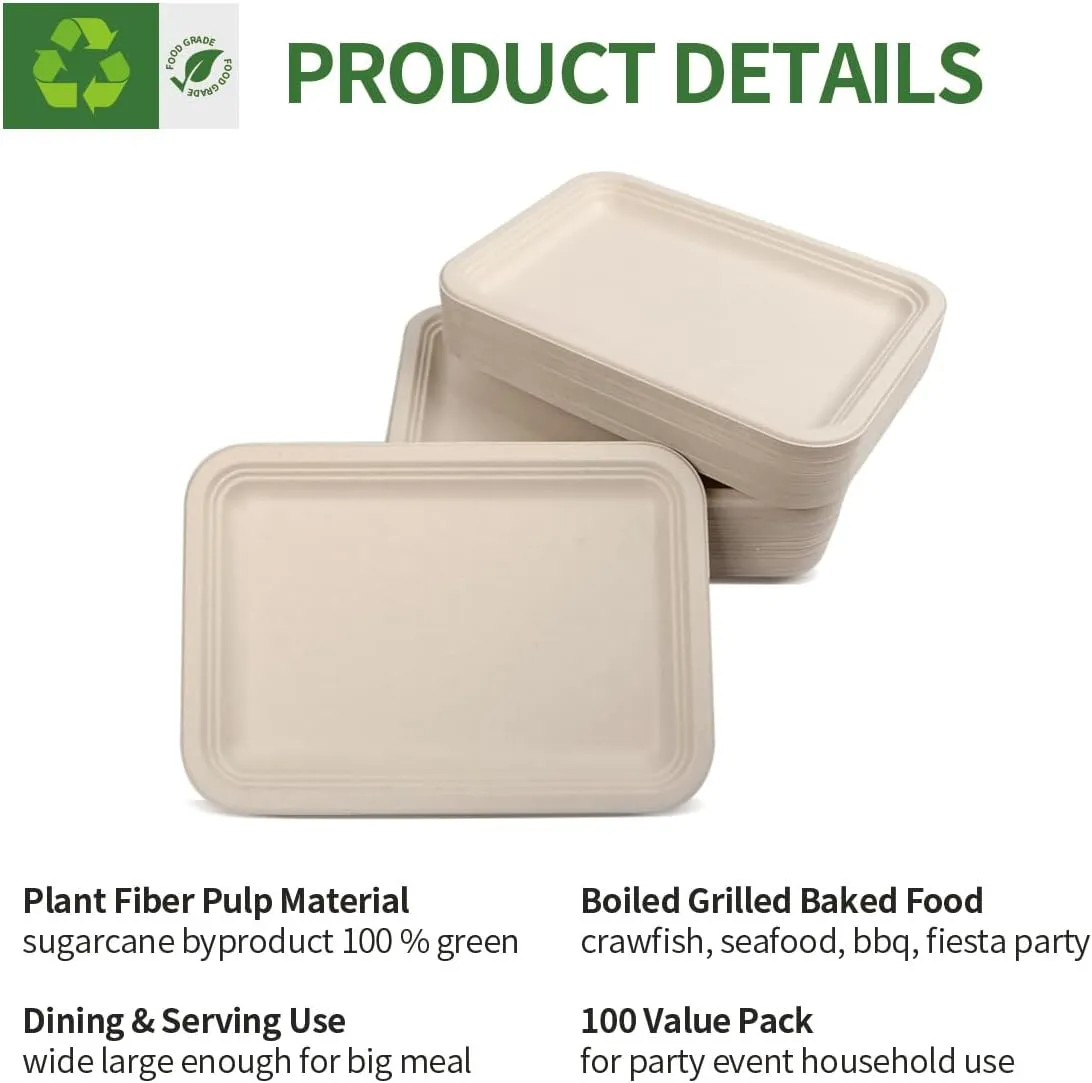 100 Pack 14 inch Extra Large Disposable Food Trays for Crawfish, Crab, Lobster, BBQ, Large Paper Plates 14 inch Disposable Serving Trays for Seafood Boil, Crab Boil Party Supplies
