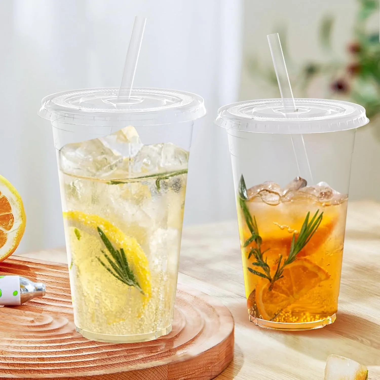 100 Pack - 24 oz Clear Plastic Cups with Lids and Straws, Sturdy & Food Safe Iced Coffee Cups with lids, Disposable Plastic Smoothie Cups for Cold Drinks