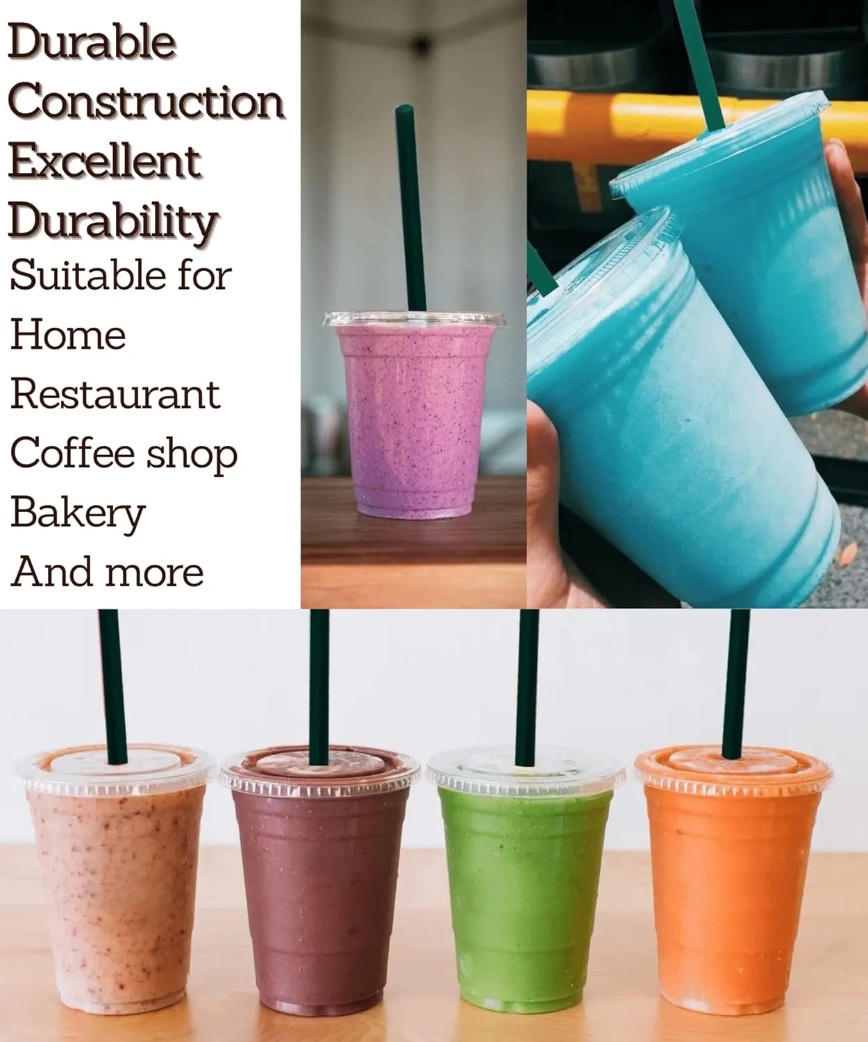[100 SETS] 32 oz Clear Plastic Cups with Lids and STRAWS, Disposable Drinking Cups for Cold Drinks, Iced Coffee, Milkshakes, Smoothies