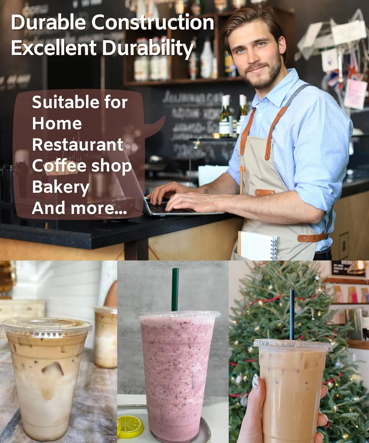 [100 SETS] 32 oz Clear Plastic Cups with Lids and STRAWS, Disposable Drinking Cups for Cold Drinks, Iced Coffee, Milkshakes, Smoothies