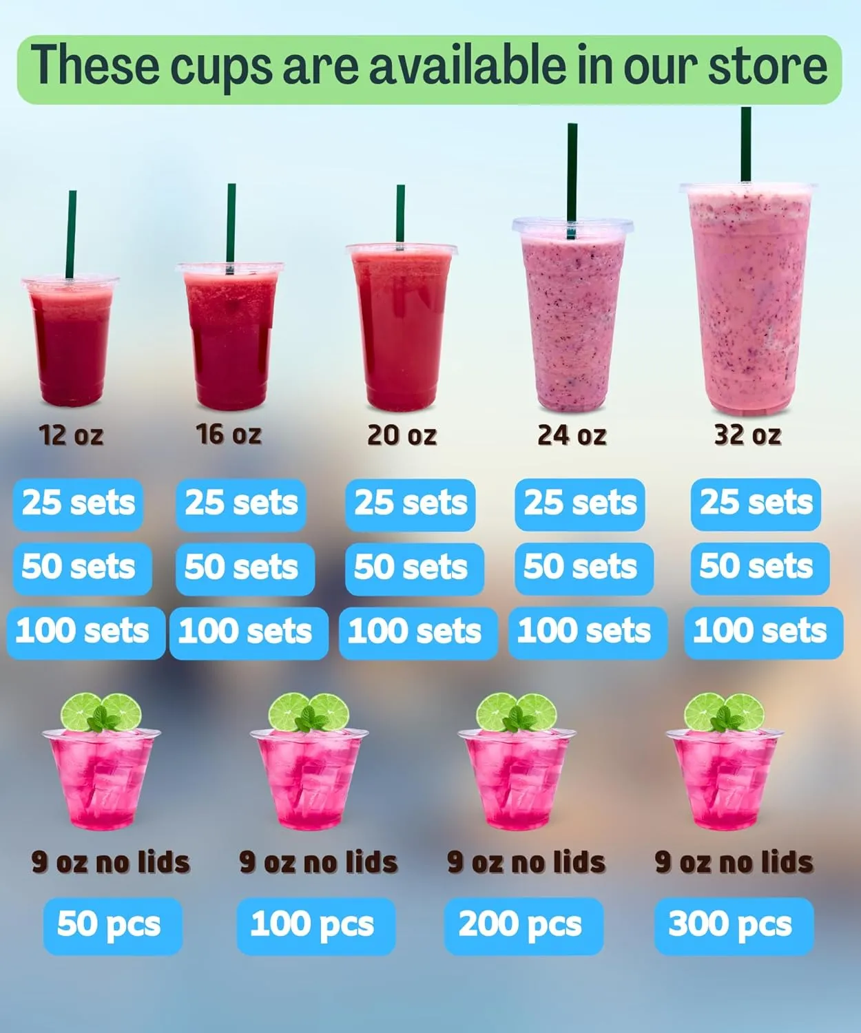 [100 SETS] 32 oz Clear Plastic Cups with Lids and STRAWS, Disposable Drinking Cups for Cold Drinks, Iced Coffee, Milkshakes, Smoothies