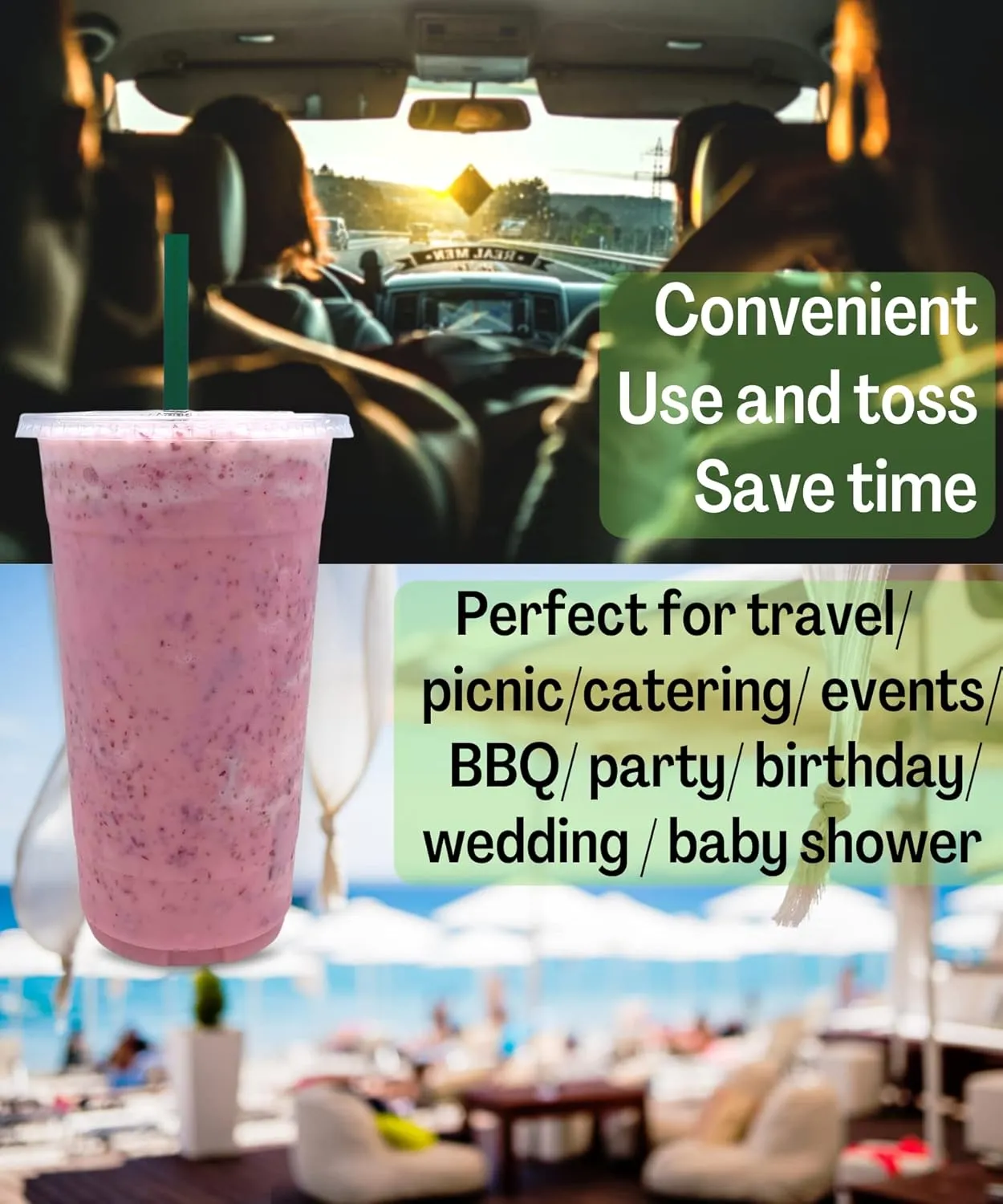 [100 SETS] 32 oz Clear Plastic Cups with Lids and STRAWS, Disposable Drinking Cups for Cold Drinks, Iced Coffee, Milkshakes, Smoothies