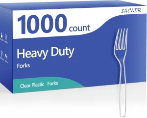 1000 Count Plastic Forks Heavy Duty, Plastic Silverware Clear Forks, Premium Disposable Forks Bulk, BPA-Free, Heat Resistant, Suitable for Parties, Events and Everyday Use