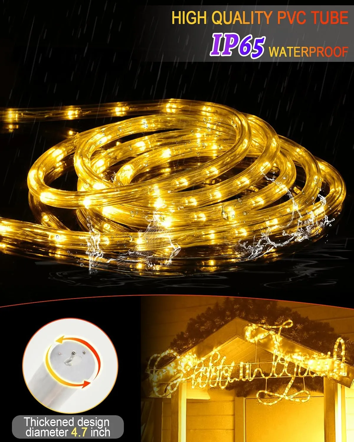 100ft 1080 LED Rope Lights Christmas Outdoor Waterproof, Flexible Connectable Tube Lights with 8 Modes, String Lights Decorative Lighting for Garden Patio Tree Bedroom Xmas Decor(Warm White)
