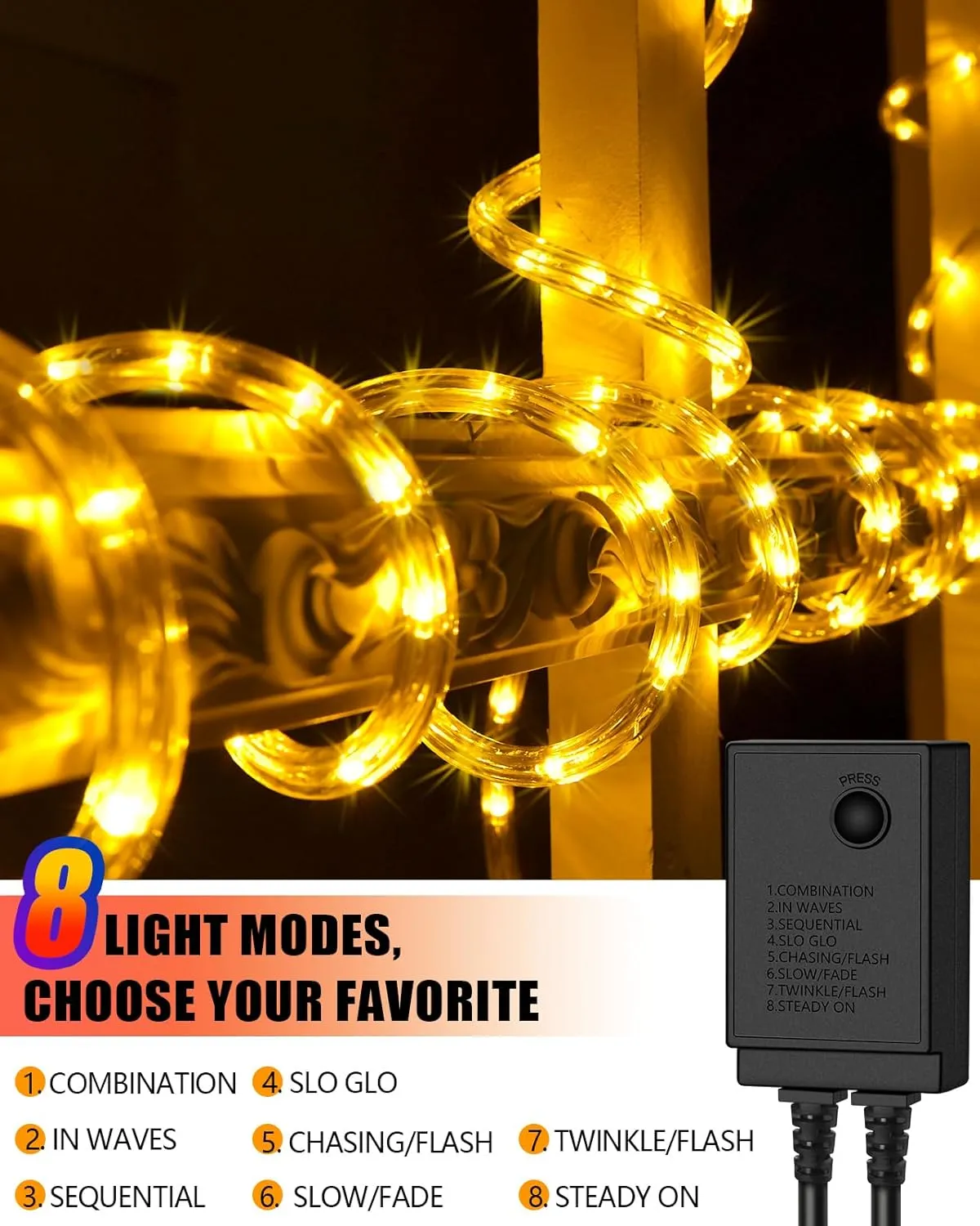 100ft 1080 LED Rope Lights Christmas Outdoor Waterproof, Flexible Connectable Tube Lights with 8 Modes, String Lights Decorative Lighting for Garden Patio Tree Bedroom Xmas Decor(Warm White)