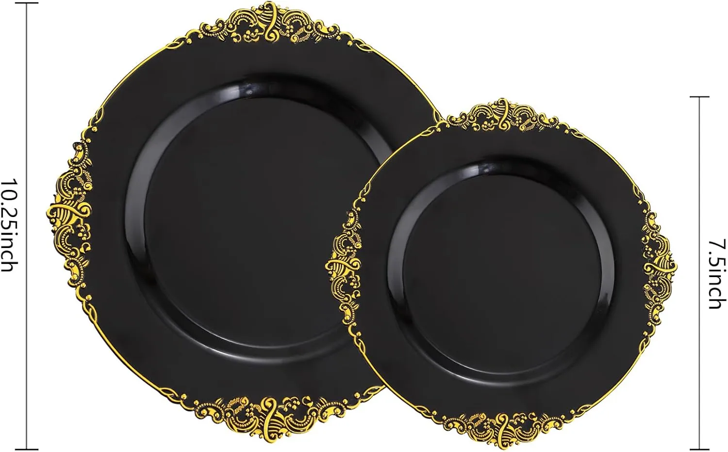 102PCS Black and Gold Plastic Plates - Black Disposable Plates - Heavyweight Disposable Plate with Gold Rim - Fancy Dinner & Dessert Plate for 51 Guests Graduation Weddings