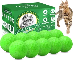 10Pack Cat Repellent Outdoor & Indoor: Natural Cat Deterrent Essential Oils Ball-Natural Extract Essential Oil, Anti Cat Scratch for Furniture, Keep Cats Off Yard Garden Lawn Plants Trash Can (10Pcs)