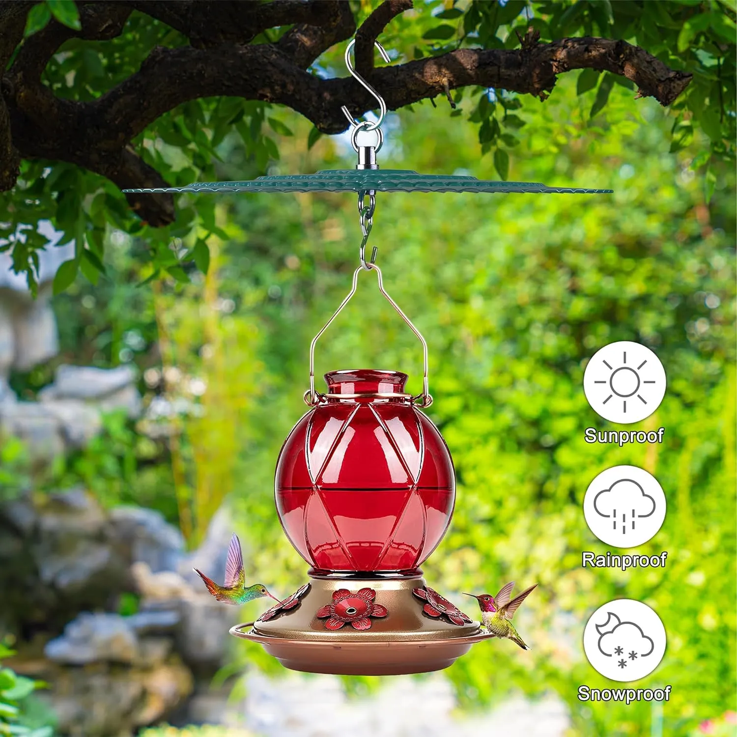 11.2" Metal Bird Feeder Rain Guard 2 Pack, Green Dome Shield Cover Umbrella Shade for Hummingbird Oriole Feeder, Squirrel Baffles for Bird Feeders