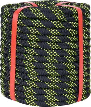1/2 Inch Climbing Rope 100 Ft Black - 48 Strands Tree Climbing,1/2in Arborist Rope,Rappelling Rope,Static Nylon Polyester Braided Rope,Bull Rope for Tree Pulling,Nautical Rigging Rope Swing