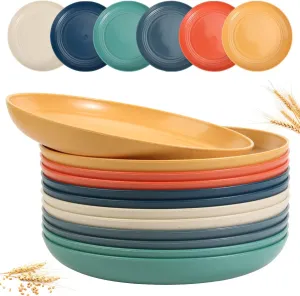 12 PACK 9 Inch Lightweight Wheat Straw Plates, Microwave and Dishwasher Safe BPA Free and Healthy Wheat Straw Plates, Unbreakable Deep Dinner Plates