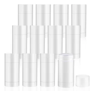 12 Pieces 15g White Plastic Deodorant Containers,Empty 1/2 oz Travel Lip Balm Tubes for DIY Solid Perfume,Lipstick,Chapstick,Crayon