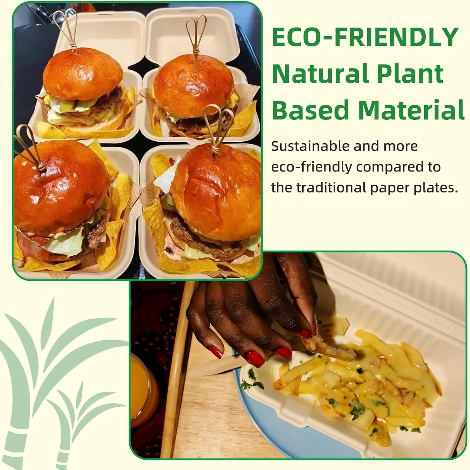 125 Pack 6x6 Inch Clamshell Take Out Food Containers,100% Compostable Disposable To Go Containers with Lid,Square Small Lunch Box,Heavy Duty,Eco-Friendly Biodegradable Bagasse Take Out Boxes