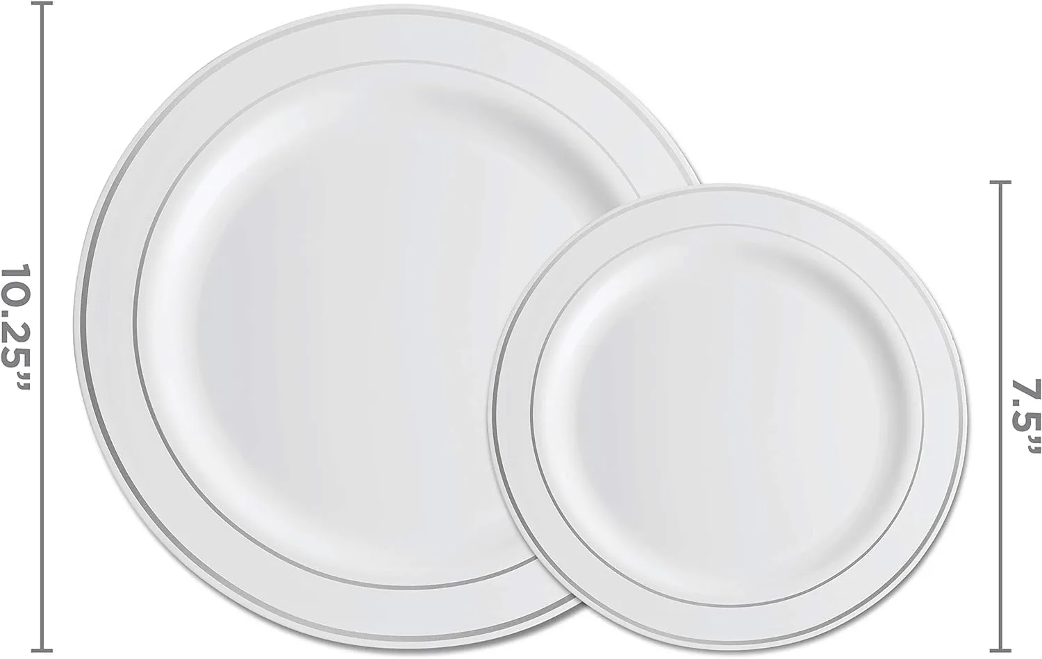 125 Piece Silver Dinnerware Party Set - 50 Silver Rim Plastic Plates, 25 Dinner 25 Dessert Plates, 25 Knives, 25 Forks, 25 Spoons - 25 Guest Disposable Set for Wedding Birthday Parties