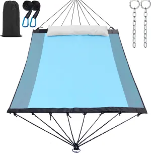 14ft 2 Person Outdoor Hammock, Portable Camping with Folding Steel Spreader Bar, Carrying Bag, Carabiners, Tree Straps, Pillow & Sidebag, Quick Dry Textilene, 550 lbs Capacity (Lakeside Aqua)