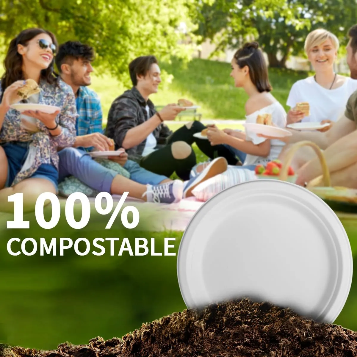 150 Pieces 10" White Compostable Sugarcane Fiber Plates - Heavy Duty, Microwave & Freezer Safe, BPA Free, Biodegradable - Perfect for Daily Meals, Parties, Weddings