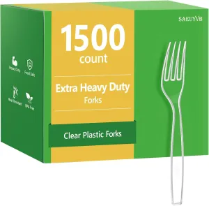 1500 Count Plastic Forks Heavy Duty, Plastic Silverware Clear Forks, Premium Disposable Forks Bulk, BPA-Free, Heat Resistant, Suitable for Parties, Events and Everyday Use