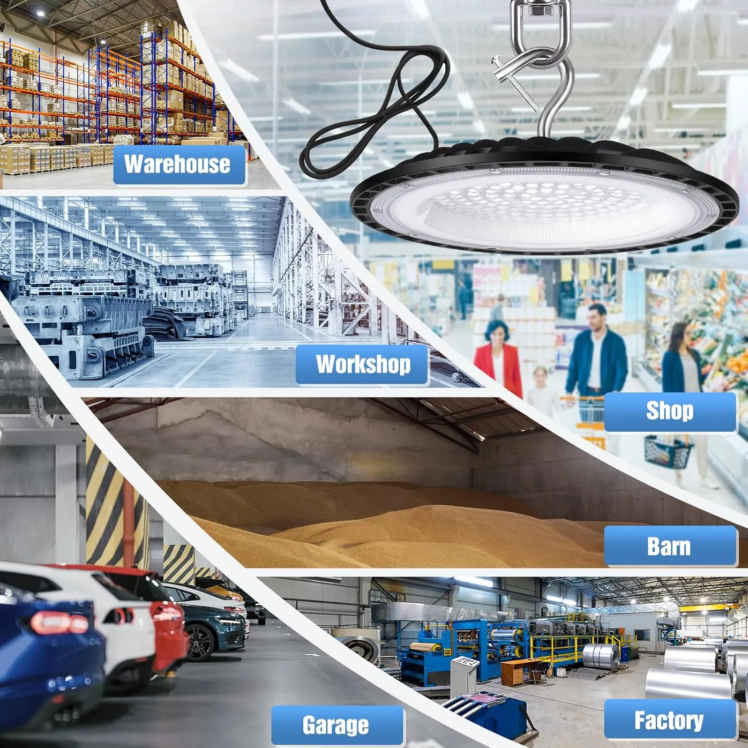 150W UFO Led High Bay Light Fixture,6000K Daylight Commercial Shop Bay Lighting,120VAC,21000LM,[650W MH/HPS Equiv.] US Plug Area Lighting for Garage/Warehouse/Barn/Gym/Factory/Workshop