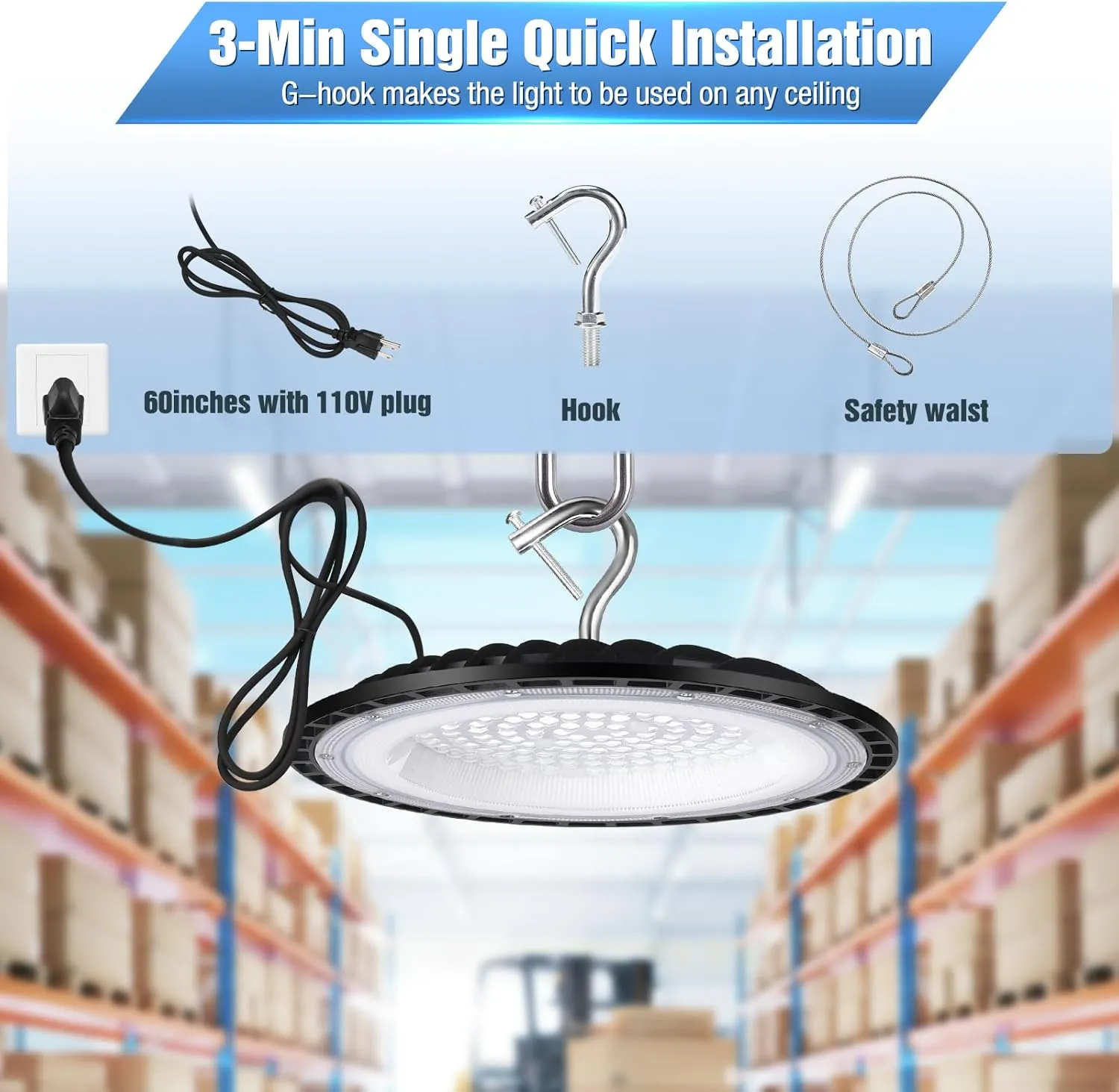 150W UFO Led High Bay Light Fixture,6000K Daylight Commercial Shop Bay Lighting,120VAC,21000LM,[650W MH/HPS Equiv.] US Plug Area Lighting for Garage/Warehouse/Barn/Gym/Factory/Workshop