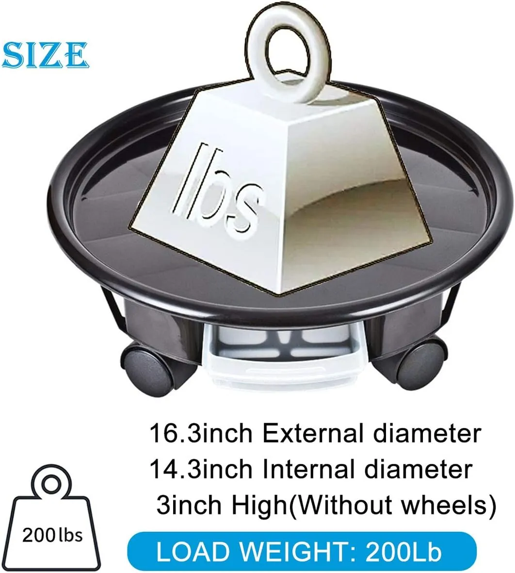 16.3 Inch Heavy Duty Plant Caddies with Water Container, Black Plant Stand with Wheels, Indoor Outdoor Planter Trolley Casters Home Graden Planter Dolly on Wheels Rolling Plant Tray (1pc)
