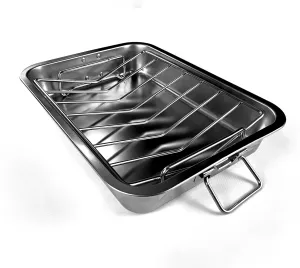 16" Premium Stainless Steel Roaster Pan Set with Baking & V-Shaped Racks - Heavy Duty, Healthy & Dishwasher Safe for Turkey, Chicken