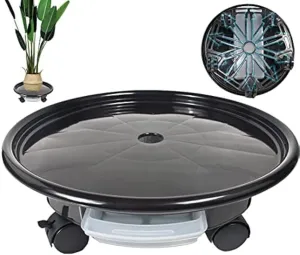 17.7" Black Plant Caddies with Wheels Round Plant Stand Planter Trolly Heavy Duty Plant Tray Flower Pot Mover with Caster Wheels and a Water Container（1Pcs）