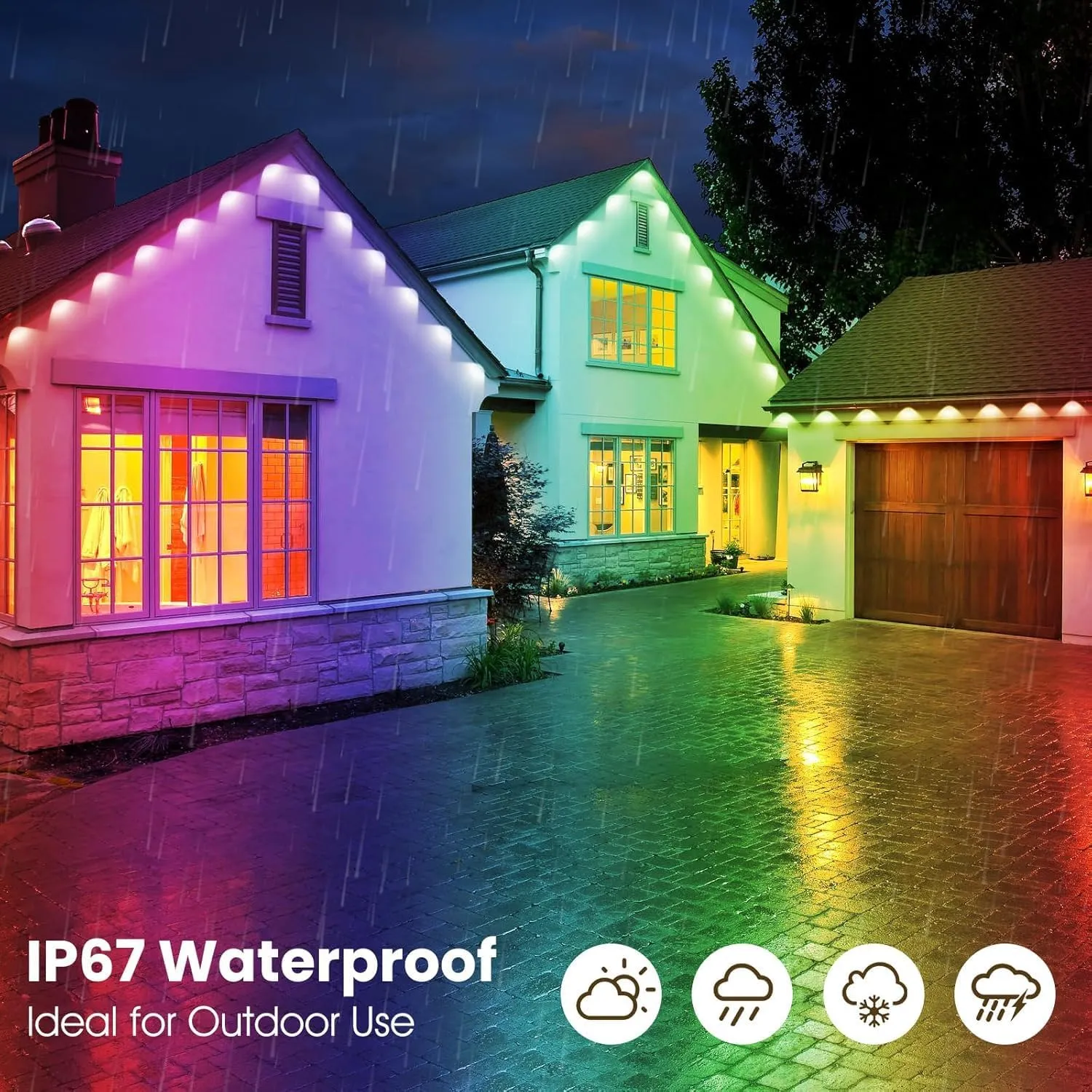 180FT Permanent Outdoor RGB Lights - IP67 Waterproof with Smart App Control Remote, DIY Scene Modes, Music Synchronization, Eaves Lights for Garden Decor, Deck, Party, Party,Roof