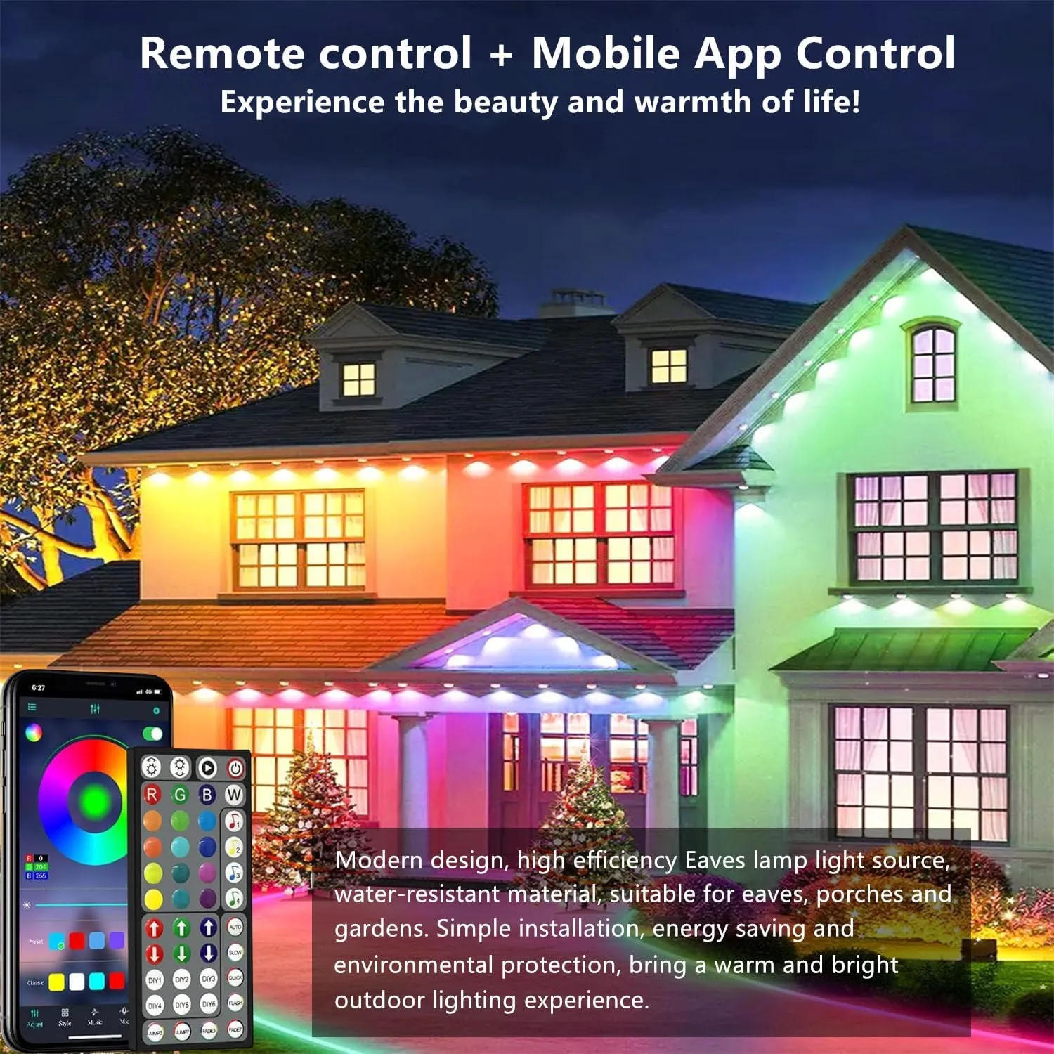 180FT Permanent Outdoor RGB Lights - IP67 Waterproof with Smart App Control Remote, DIY Scene Modes, Music Synchronization, Eaves Lights for Garden Decor, Deck, Party, Party,Roof