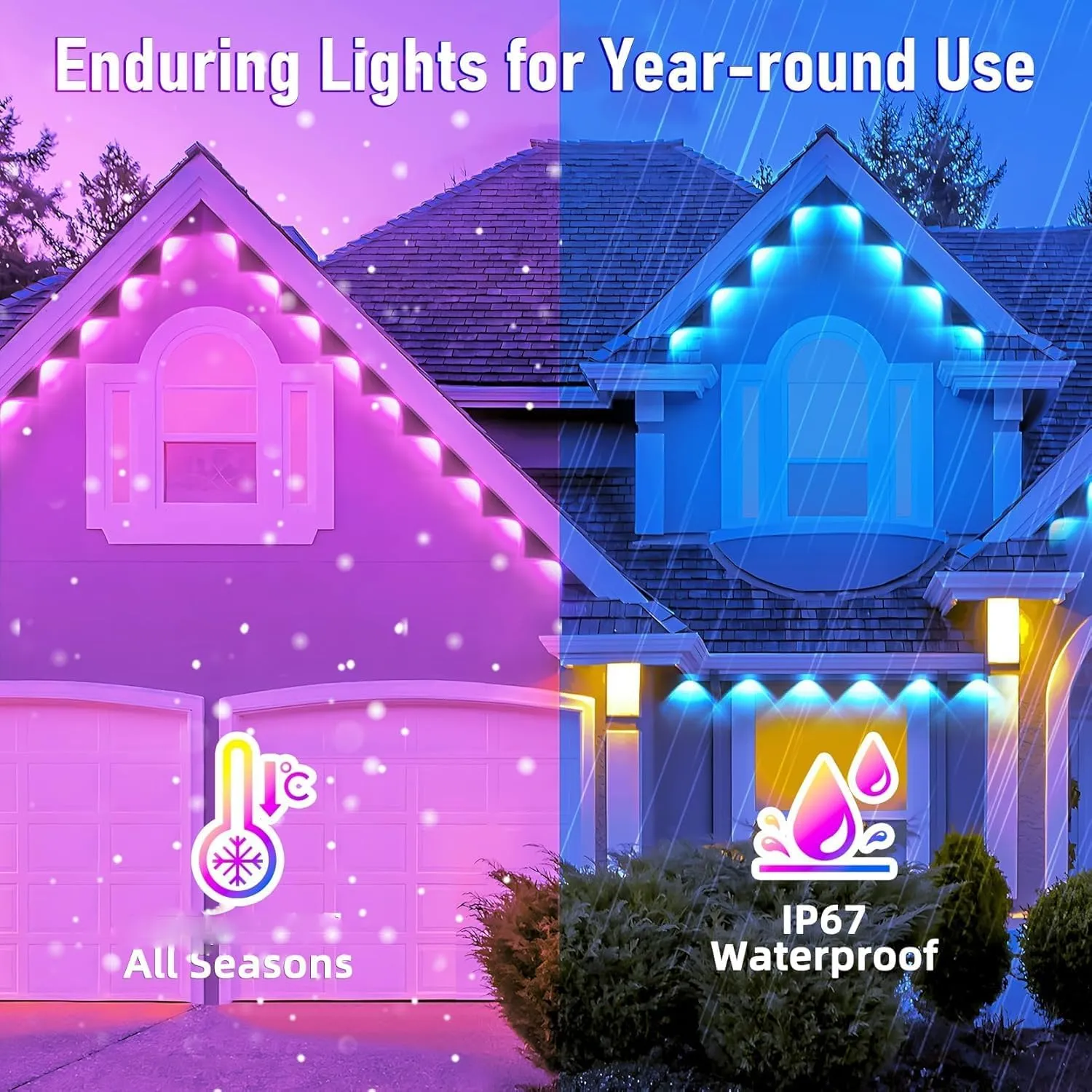 180FT Permanent Outdoor RGB Lights - IP67 Waterproof with Smart App Control Remote, DIY Scene Modes, Music Synchronization, Eaves Lights for Garden Decor, Deck, Party, Party,Roof