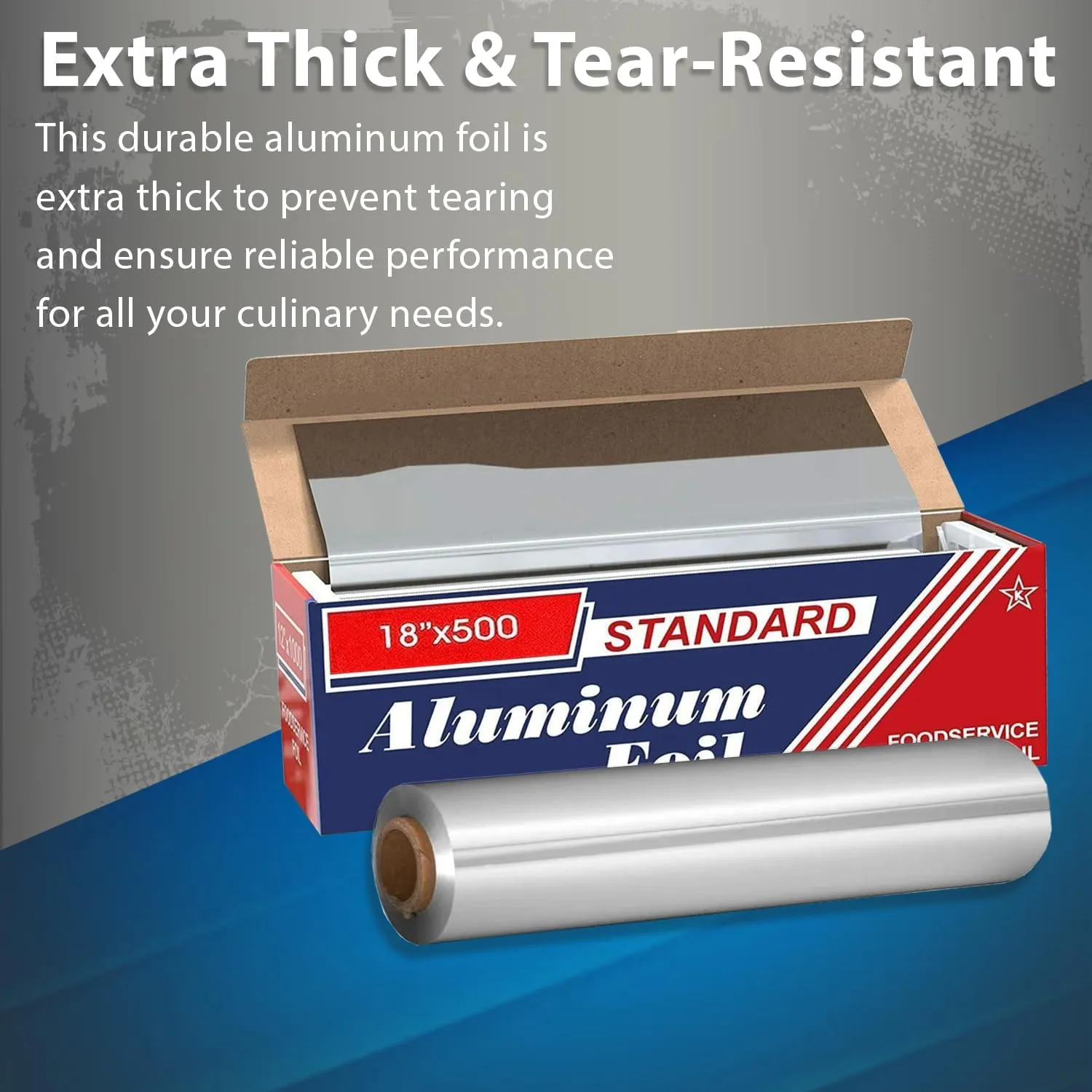 18" x 500" (1 Pack) Standard Aluminum Foil Roll - Food Service Heavy Duty Aluminum Foil Roll - Commercial Grade Disposable Foil for Food Service Industry and Home Use
