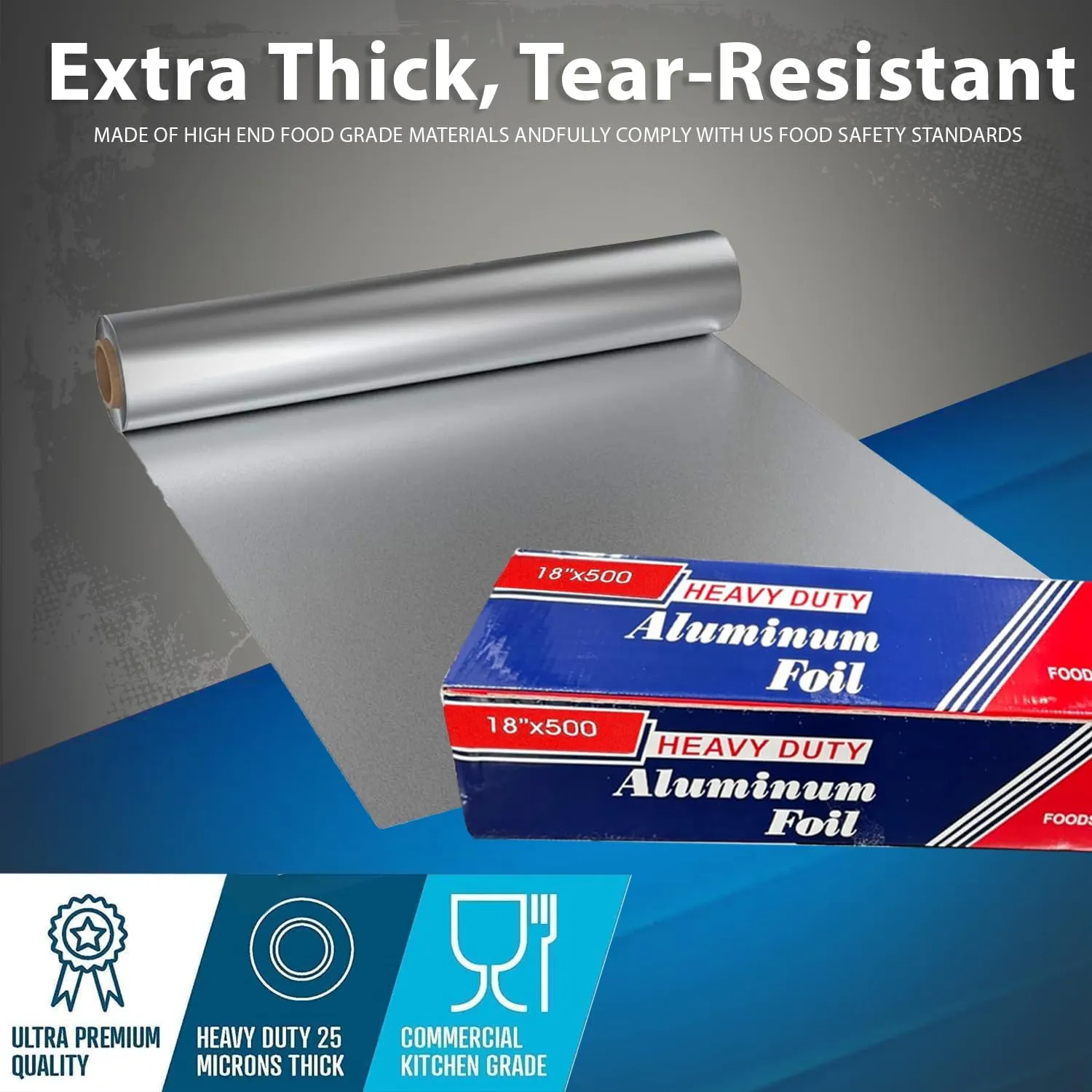 18" x 500" (1 Pack) Standard Aluminum Foil Roll - Food Service Heavy Duty Aluminum Foil Roll - Commercial Grade Disposable Foil for Food Service Industry and Home Use