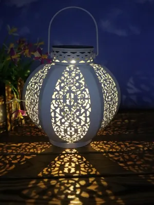 1pc Solar Power Hexagonal Retro Lantern, Solar Powered Iron Art Decorative Lantern With Multi-Color, Suitable For Yard, Lawn, Garden Landscape Lighting, Hollow Floral Pattern Light And Shade, Waterproof Hanging Light