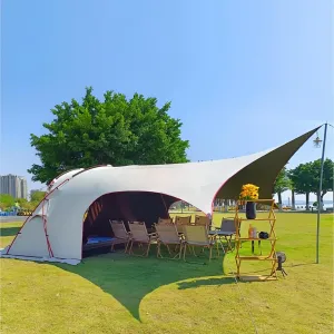 2-in-1 Camping Tent & Tarp for Outdoor Off-Road Vehicle Self-Driving Car Equipment (Beige, L)